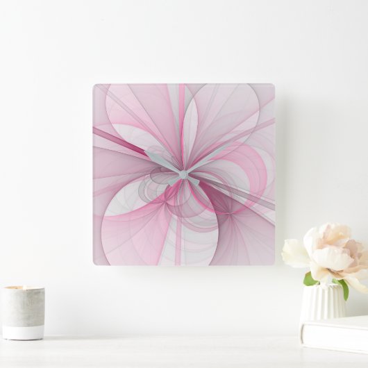 Horloge Carrée Conception Abstraite de fractal rose pâle moderne (Maison)