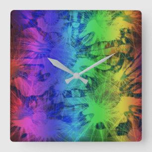 Horloge Carrée Conception Abstraite de prairie arc-en-ciel