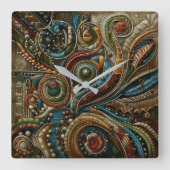 Horloge Carrée Conception abstraite Rouge Bleu Or Vert (Recto)