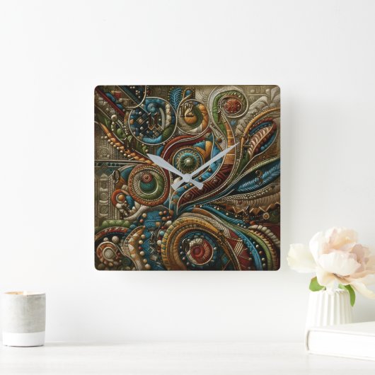 Horloge Carrée Conception abstraite Rouge Bleu Or Vert (Maison)