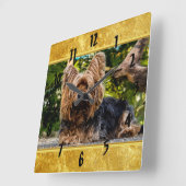 Horloge Carrée Conception adorable de feuilles d'or en terrier du (Angle)