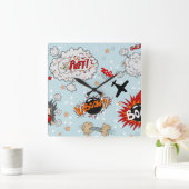 Horloge Carrée Conception comique de superhéros de style (Maison)