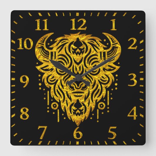 Horloge Carrée Conception complexe de bisons avec éléments tribau (Recto)