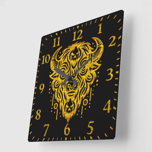 Horloge Carrée Conception complexe de bisons avec éléments tribau (Angle)