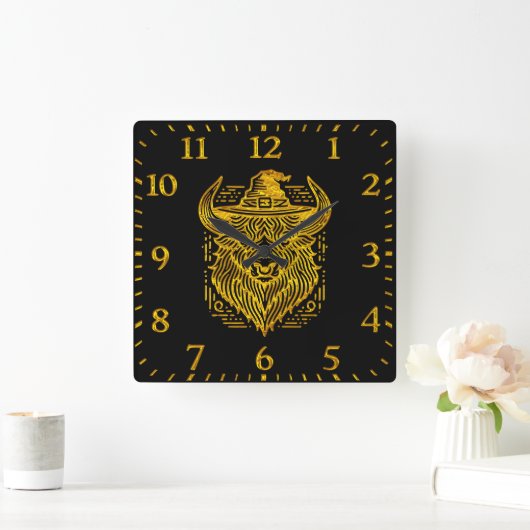 Horloge Carrée Conception complexe d'un bison avec un Casquette (Maison)