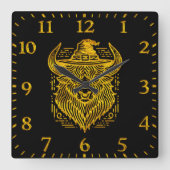 Horloge Carrée Conception complexe d'un bison avec un Casquette (Recto)