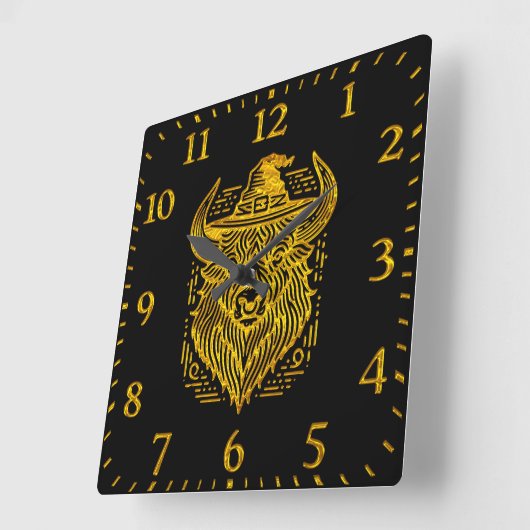 Horloge Carrée Conception complexe d'un bison avec un Casquette (Angle)