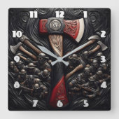 Horloge Carrée Conception complexe d'un x de pompier avec hommage (Recto)