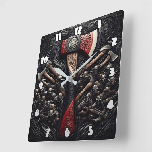 Horloge Carrée Conception complexe d'un x de pompier avec hommage (Angle)