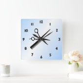 Horloge Carrée Conception de barbier et de beauté Bleu (Maison)
