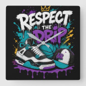 Horloge Carrée Conception de basketball Respect The Drip (Recto)