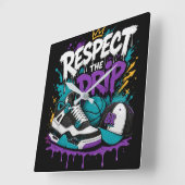 Horloge Carrée Conception de basketball Respect The Drip (Angle)