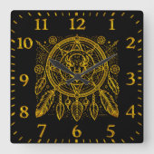 Horloge Carrée Conception de bison avec plumes et Motifs géométri (Recto)