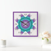 Horloge Carrée Conception de courtepointe étoile solitaire violet (Maison)