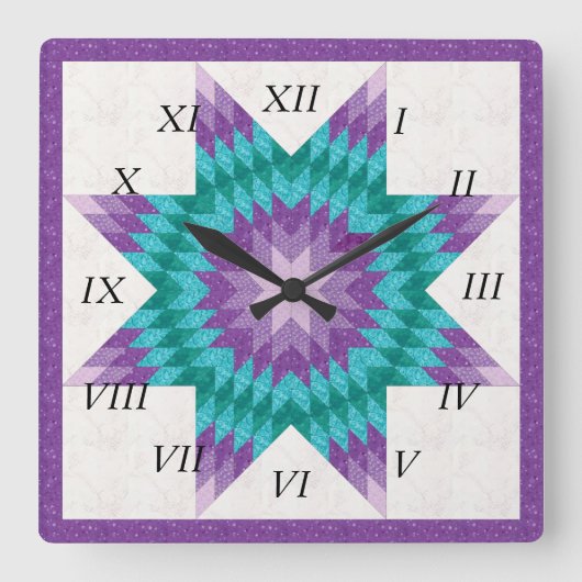 Horloge Carrée Conception de courtepointe étoile solitaire violet (Recto)