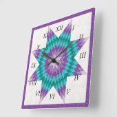 Horloge Carrée Conception de courtepointe étoile solitaire violet (Angle)