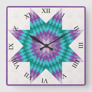 Horloge Carrée Conception de courtepointe étoile solitaire violet
