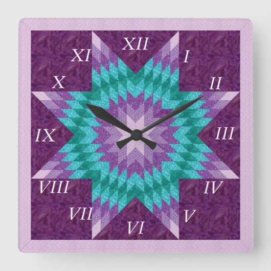 Horloge Carrée Conception de courtepointe étoile solitaire violet (Recto)