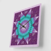 Horloge Carrée Conception de courtepointe étoile solitaire violet (Angle)