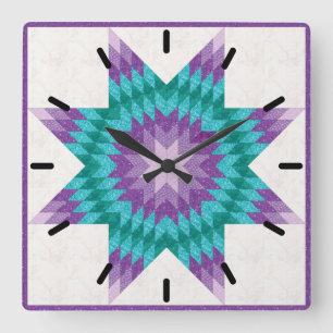 Horloge Carrée Conception de courtepointe étoile solitaire violet