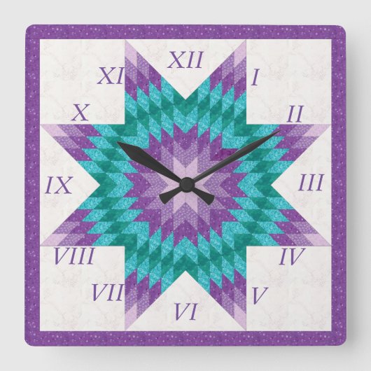 Horloge Carrée Conception de courtepointe étoile solitaire violet (Recto)