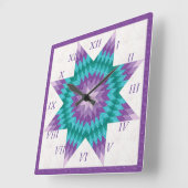 Horloge Carrée Conception de courtepointe étoile solitaire violet (Angle)
