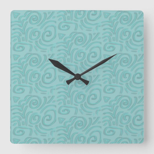 Horloge Carrée Conception de fausse chenille turquoise (Recto)