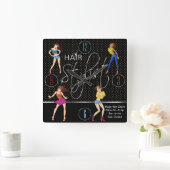 Horloge Carrée Conception de fille amusante coiffeur (Maison)