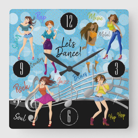 Horloge Carrée Conception de fille de musique de danse toute la n (Recto)