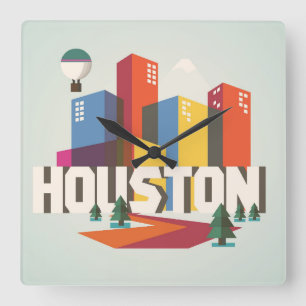 Horloge Carrée Conception de Houston, paysage urbain du Texas  