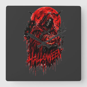 Horloge Carrée Conception de la fête d'Halloween avec la Faucheus