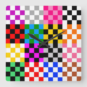 Horloge Carrée Conception de motif à carreaux patchwork coloré 