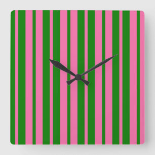 Horloge Carrée Conception de motif rayé stylé rose vert