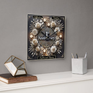 Horloge Carrée Conception de papier romantique pour anniversaire
