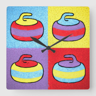 Horloge Carrée Conception de pierre de curling Pop Art Rocks