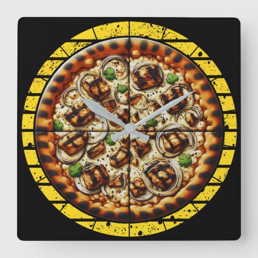 Horloge Carrée conception de pizza drôle pour les fans (Recto)