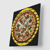 Horloge Carrée conception de pizza drôle pour les fans (Angle)