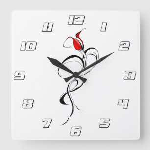 Horloge Carrée Conception de tatouage Tribal Rose Rouge