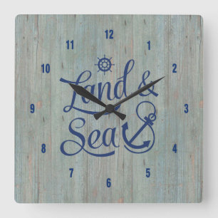 Horloge Carrée Conception de texte d'ancre nautique Terre & Mer B