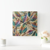 Horloge Carrée Conception Feuille Iridescente Quilée (Maison)