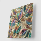 Horloge Carrée Conception Feuille Iridescente Quilée (Angle)