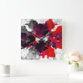 Horloge Carrée Conception florale abstraite - rouge et pourpre (Maison)