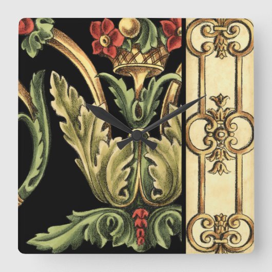 Horloge Carrée Conception florale ornementale avec les frontières (Recto)