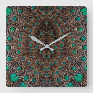 Horloge Carrée Conception fractale de la plumes de faisan