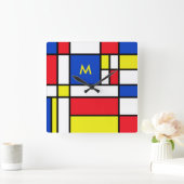 Horloge Carrée Conception géométrique inspirée par Mondrian Art A (Maison)