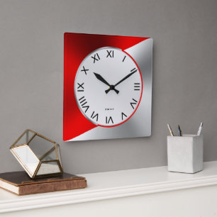 Horloge Carrée Conception géométrique métallique moderne rouge et