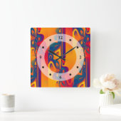 Horloge Carrée Conception graphique transparente - jaune rouge I (Maison)