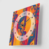 Horloge Carrée Conception graphique transparente - jaune rouge I (Angle)