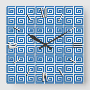 Horloge Carrée Conception principale grecque - bleu et blanc