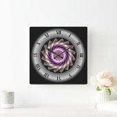 Horloge Carrée Conception spirale fractale gris-violet ~ Mandelbr (Maison)